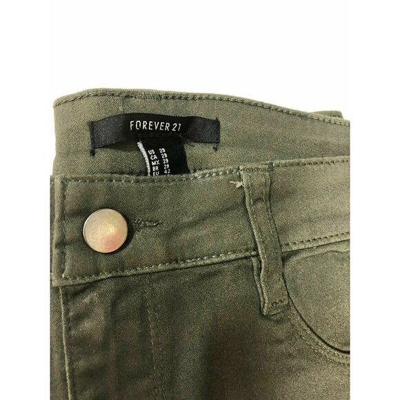 Forever 21 Women's Coated Skinny Army Green High W - Picture 1 of 8